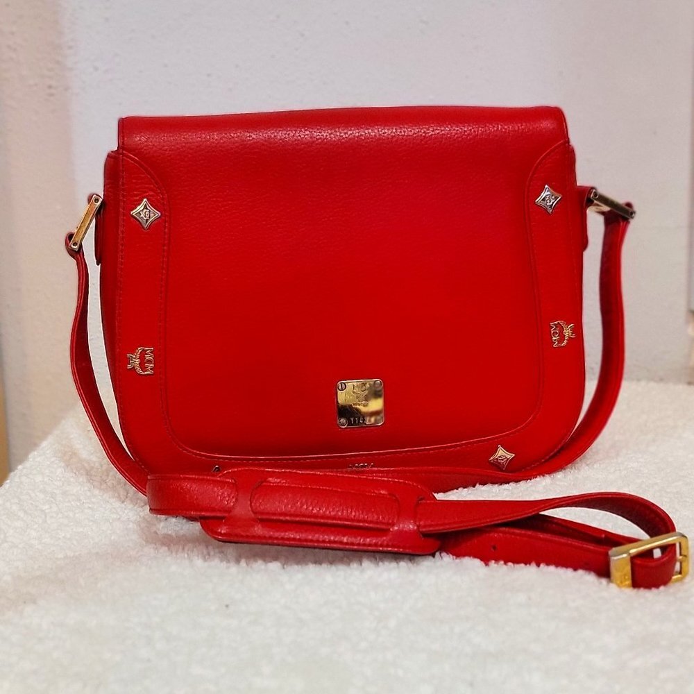 MCM Red Authentic Flap  Leather Cross Body Bag